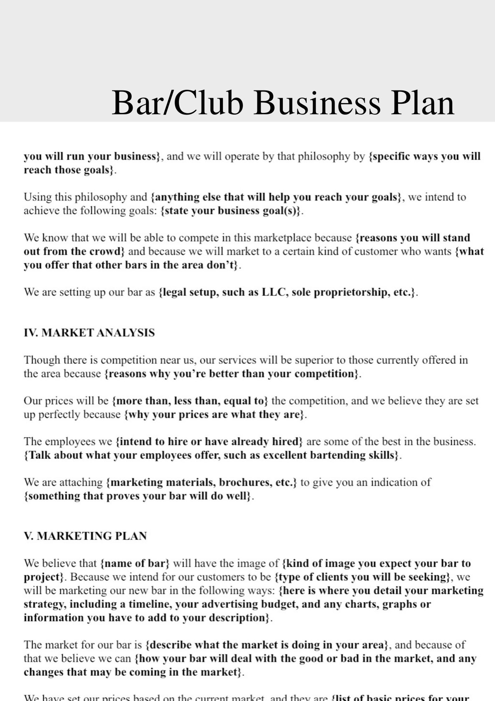 Bar Business Plan Business Plan Business Plan Etsy