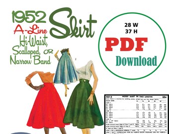 SzSM W28 PDF Download Hi-Waist Skirt 1950&#39;s Sewing Pattern H37