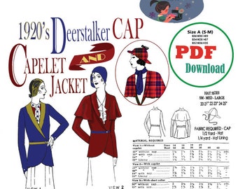XS/Sm/M Capelet Jacket & Deerstalker 1920's pdf Pattern Download