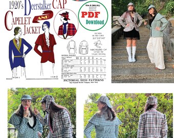 M/L/XL Capelet Jacket & Deerstalker 1920's pdf Pattern Download