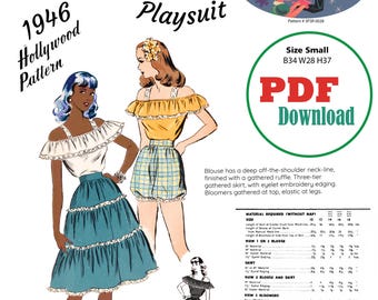 szS PDF Download 1946 BLOOMERS Blouse & Skirt Playsuit B34 W28 H37