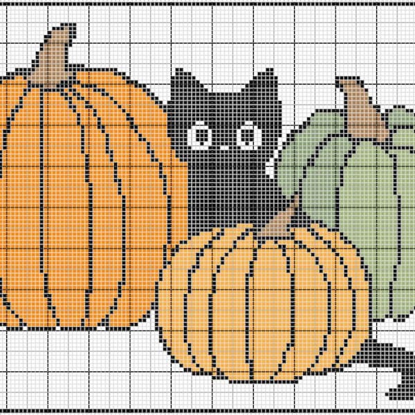 Black Cat Pumpkin Cross Stitch Pattern