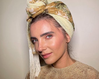 Floral Tichel Headband, Snood Hair Covering