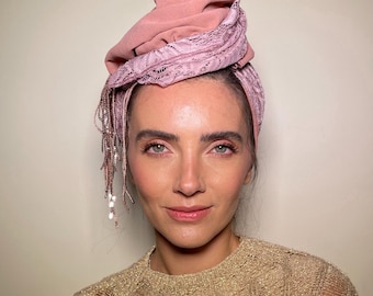 Diadema rosa: pañuelo tubular para la cabeza, cubrecabezas de moda.