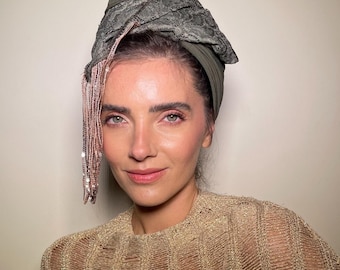 Green Headband Tichel, Bandana, Snood, Head Scarf, Head Covering,