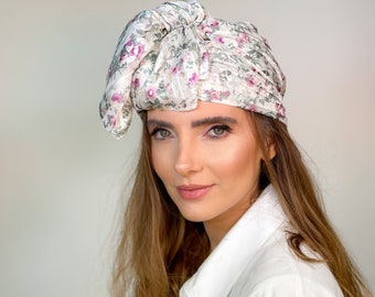 A floral headband Tichel, Snood, Head Scarf,