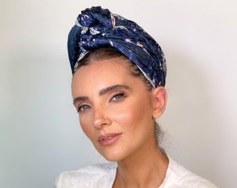 Head Covering for Jewish women Shabbat and Holidays.Design Scarf Black Flowers 