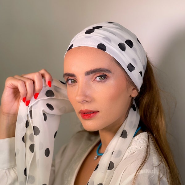 Polka dot soft material Headband , Bandana, Snood, Head Scarf, Head Covering, Jewish Headcovering, Scarf, Bandana, Chemo HAT