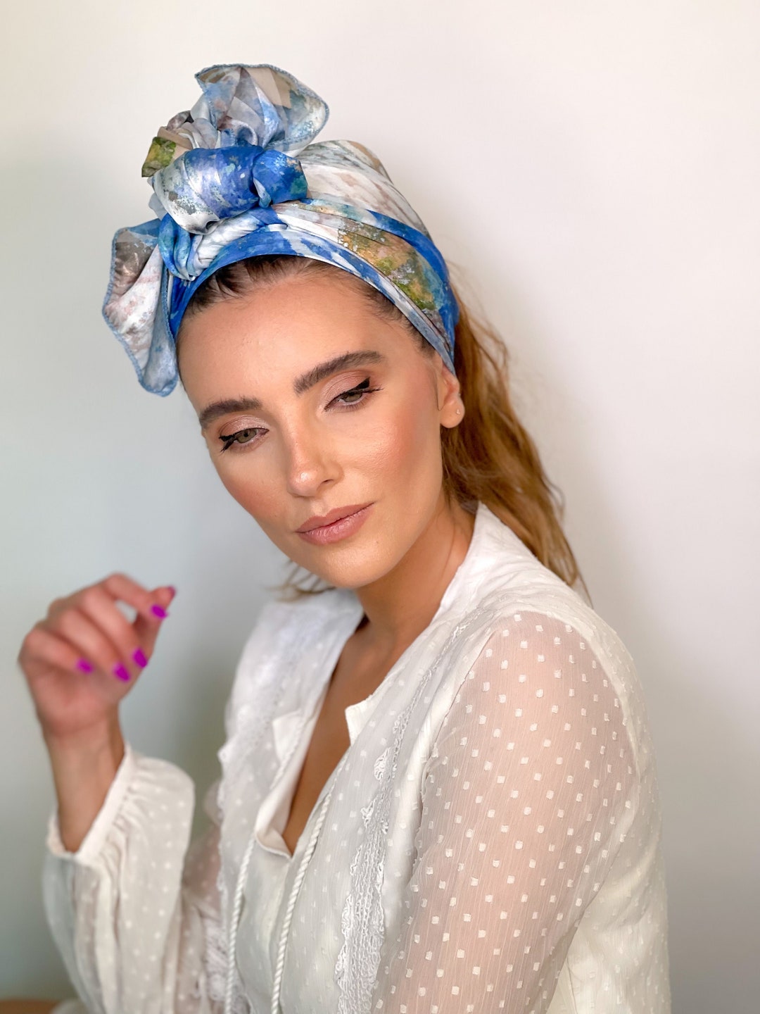 A Lovely Blue Headband Snood Head Scarf Head Covering Etsy