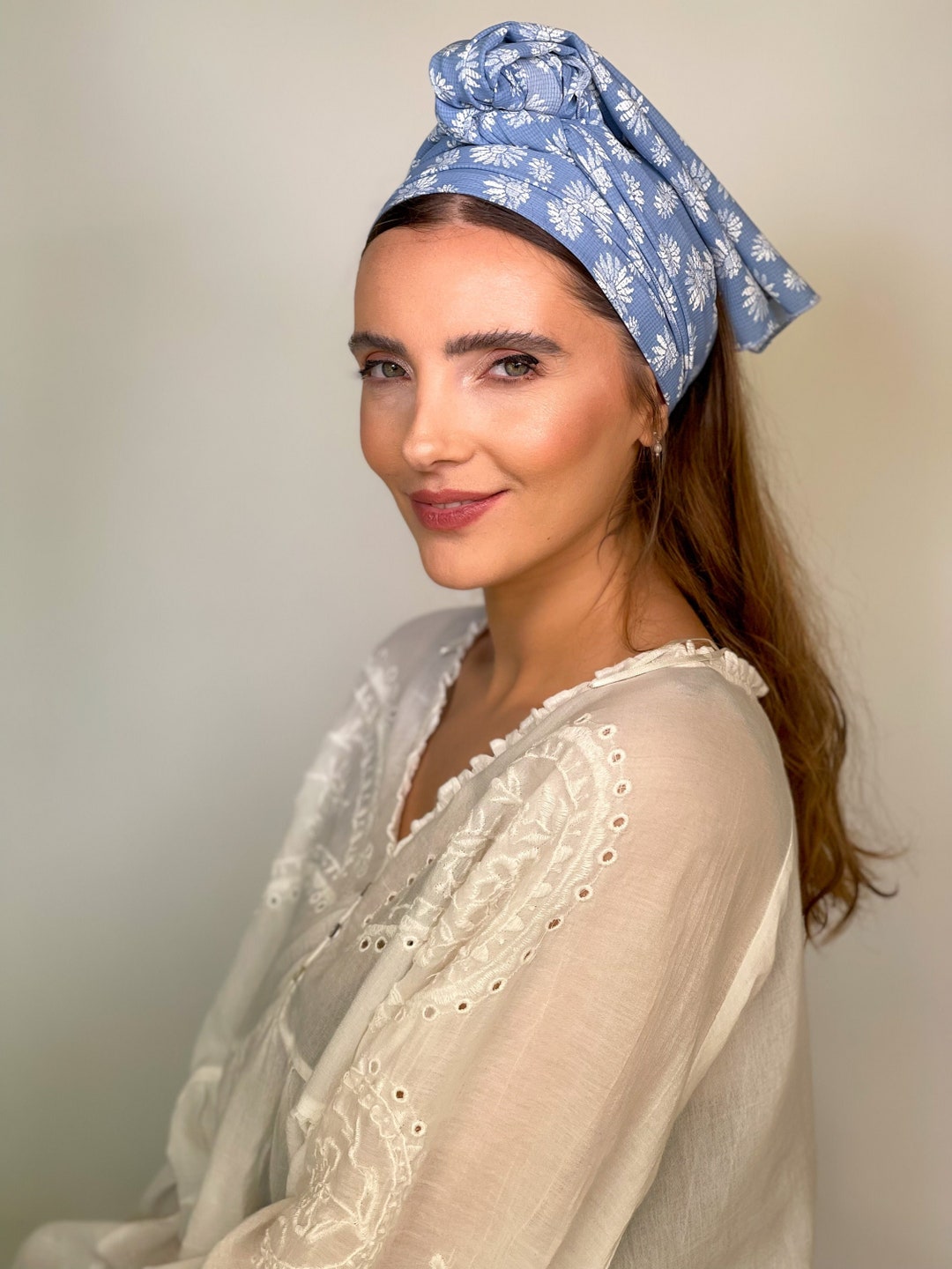 A Blue Headband Snood Head Scarf Head Covering Etsy