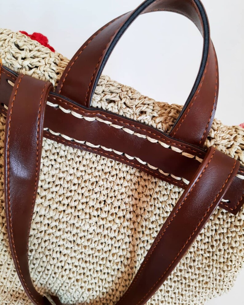 Beige Floral Half Round Bag