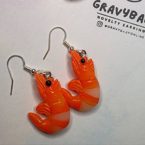 Shrimp Earrings Seafood Earrings Fish Earrings Shrimp Etsy