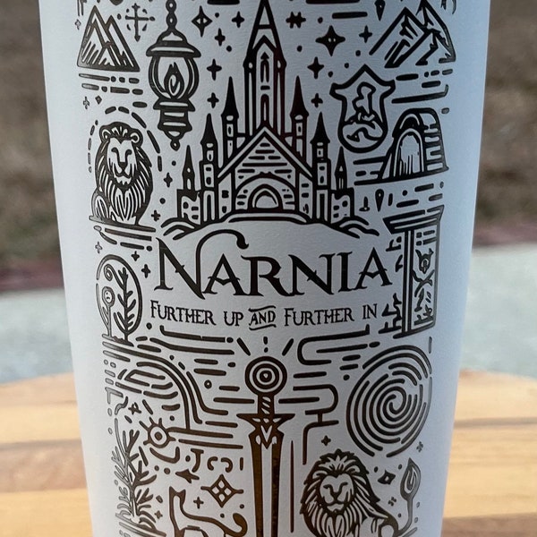 The Chronicle’s of Narnia Tumbler, Mug, Insulated Cup, Coffee Cup. Further up and further in! Narnia Collage Art