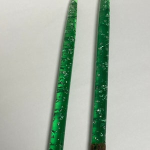 Green and Silver Flecked Lucite Candles