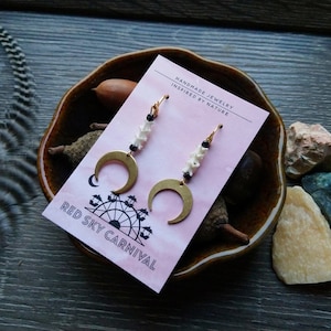 Crescent Moon Snake Bone Earrings, Cruelty Free