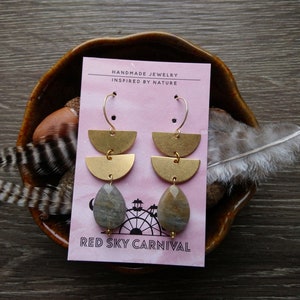 Brass Half Moon Labradorite Brass Earrings