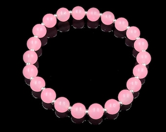 Rose Quartz Beaded Stretchable Bracelet, Rose Quartz Crystal Bracelet, Rose Quartz Gemstone Bracelet, Healing Crystal Bracelet For Women
