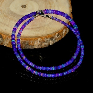 Natural Blue Opal Necklace, Ethiopian Blue Opal Jewelry, Blue Opal Beaded Jewelry, Opal Gemstone Necklace, Blue Fire Opal Beads Necklace