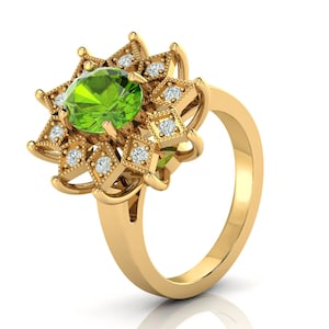 Natural Peridot Ring- 925 Sterling Silver Statement Ring- Engagement Ring- Handmade Ring- August Birthstone - Anniversary Gift for Women