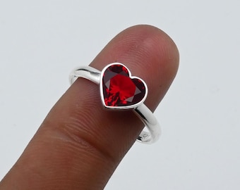 Natural Red Garnet Silver Ring, 925 Sterling Silver Ring, Promise Ring Healing Crystal Silver Ring, Ring For Women, Heart Garnet Gemstone