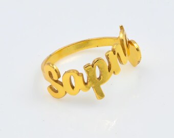Sapna Name Ring Handmade Gold Plated Brass Silver Ring Personalized Name Silver Ring for Women & Man Unisex Gift Ring Handmade Ring For Gift