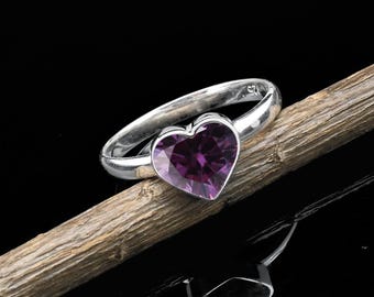 Anillo de plata con amatista morada para mujer, anillo de amatista hecho a mano, anillo de regalo para el día de San Valentín, anillo de promesa, anillo de plata de ley 925 con amatista
