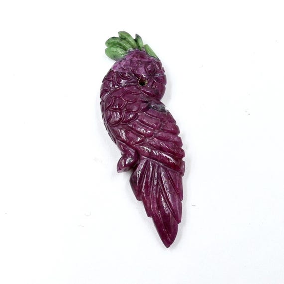 Natural Ruby Zoisite Peacock Carving, Handmade Loose Gemstone