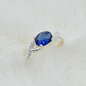 Anillo de compromiso de boda con zafiro, piedra natal de septiembre, piedra preciosa azul, anillo de plata esterlina 925, anillo de plata esterlina, joyería de aniversario