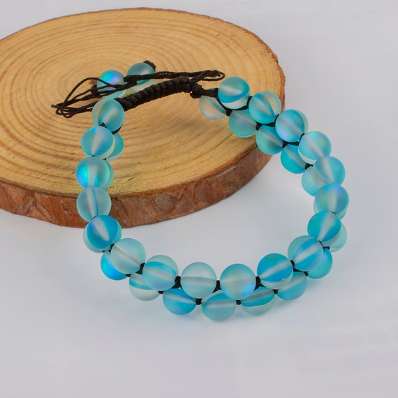Aura Quartz Bracelet Matte Blue Beaded Bracelet Healing Crystal 8mm Beads Friendship Bracelet Crystal Beads Bracelet for Gift Etsy