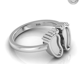 925 Sterling Silver Baby Feet Ring | New Mom Gift Jewelry | Gold Plated Footprint Ring | Personalized Infant Memorial Band