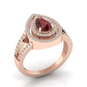Natural Red Garnet Wedding Ring For Her, Bridal Wedding Ring, Antique Vintage Art deco Pear Red Stone Ring, Gift For Women, Diamond  Ring