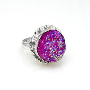 Round Dark Purple Druzy Ring Silver Plated Ring Purple Druzy Jewelry Personalized Ring Unisex Ring Best Gift For Anniversary To husband