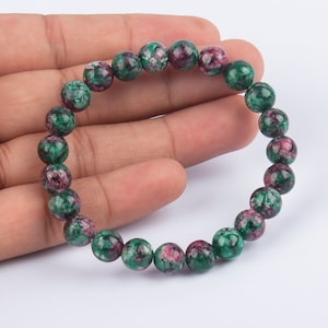 Natural Ruby Zoisite Beads Bracelet, Birthstone Gemstone, Spiritual Protection July Birthstone Gift, 8mm Ruby Zoisite Bracelet for Woman