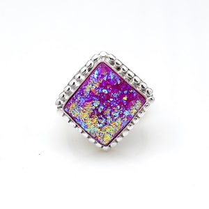 Dark Purple Druzy Ring Sparky Shine Handcrafted Sterling Silver Plated Druzy Ring Bohemian Jewelry Mothers Gifts Best Gift For Valentine Day
