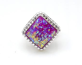 Dark Purple Druzy Ring Sparky Shine Handcrafted Sterling Silver Plated Druzy Ring Bohemian Jewelry Mothers Gifts Best Gift For Valentine Day