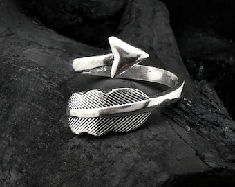 Sterling Silver wrap style adjustable arrow ring Minimalist Rose Gold Arrow Ring 925 Sterling Silver Sideway Wrap Around Stackable Midi Ring