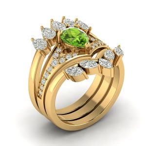 Natural Peridot Three in One Stacking Ring, Solid 925 Sterling Silver Ring For Women, Bold Ring, Gemstone Jewelry for Gift Love Ones