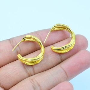 18K Gold Hoops Studs Earrings, 925 Sterling Silver Gold Shiny Wrapped Hoop Earrings| Silver Hoops| Gold Silver Hoops| Minimalist Earrings