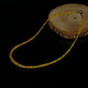 Natural Ethiopian Yellow Fire Opal Beaded Necklace, 925 Sterling Silver Opal Beads Necklace, October Birthstone Jewelry, 16&quot; Chain Necklace