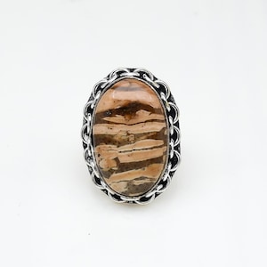 Natural Jasper Ring Handmade 925 Sterling Silver Plated Brass Ring Big Gemstone Ring Big Oval Jasper Ring Unisex Oxidize Ring