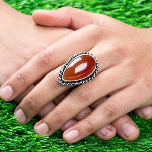 Natural Carnelian Ring Pear Shape Big Ring Carnelian Stone Ring Delicate Women&#39;s Red Carnelian Rings Everyday Natural Stone-Promise Ring
