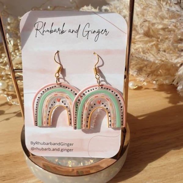 Rhubarb and Ginger Boho Rainbows | Acrylic Charm Statement Earrings, Hypoallergenic and nickel free, Gifts for her, Summer Collection