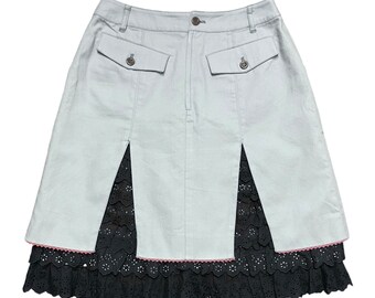 Vintage Betty’s Blue Shinji Abe Japanese designer A-line lace trim midi skirt