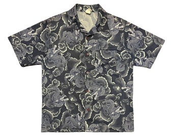 Vintage Y2K 2000s rave skater grunge mesh dragon AOP button up shirt