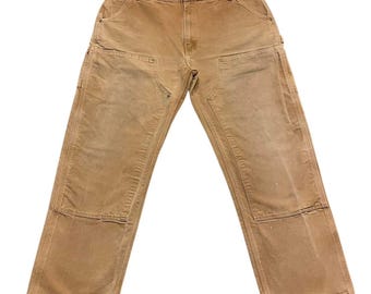 Vintage tan Carhartt double knee trousers USA streetwear grunge workwear Size 38