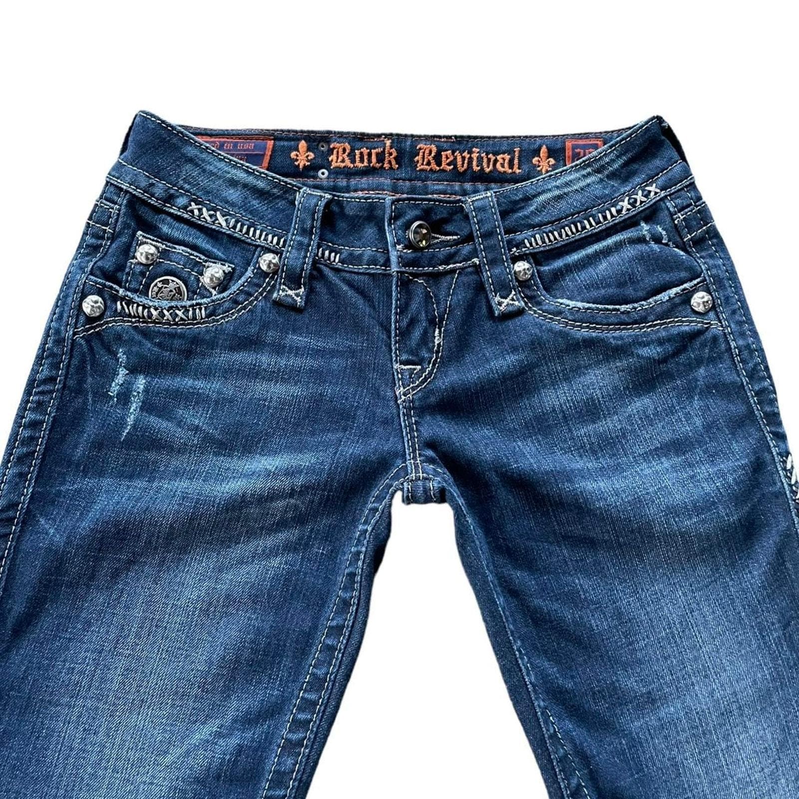 Y2K Rave Skater Punk Rock Revival Bootcut Jeans FLEUR DE LIS Bling 