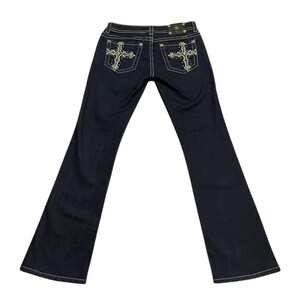 Vintage Y2K Rave Skater Punk Miss Me Bootcut Jeans Studded Crosses
