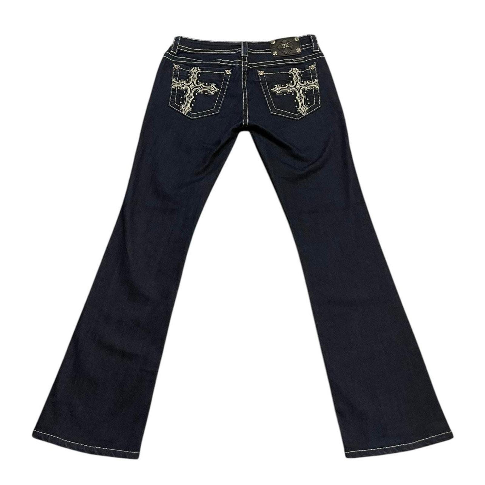 Vintage Y2K Rave Skater Punk Miss Me Bootcut Jeans Studded Crosses