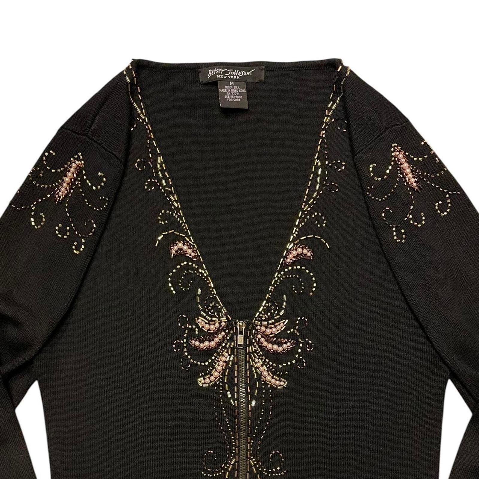 Vintage 90s Betsey Johnson New York 100% Silk Full-zip Cardigan 