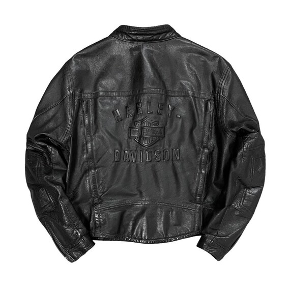 VTG Harley Davidson 100 Genuine Leather Black Embossed Logo Moto